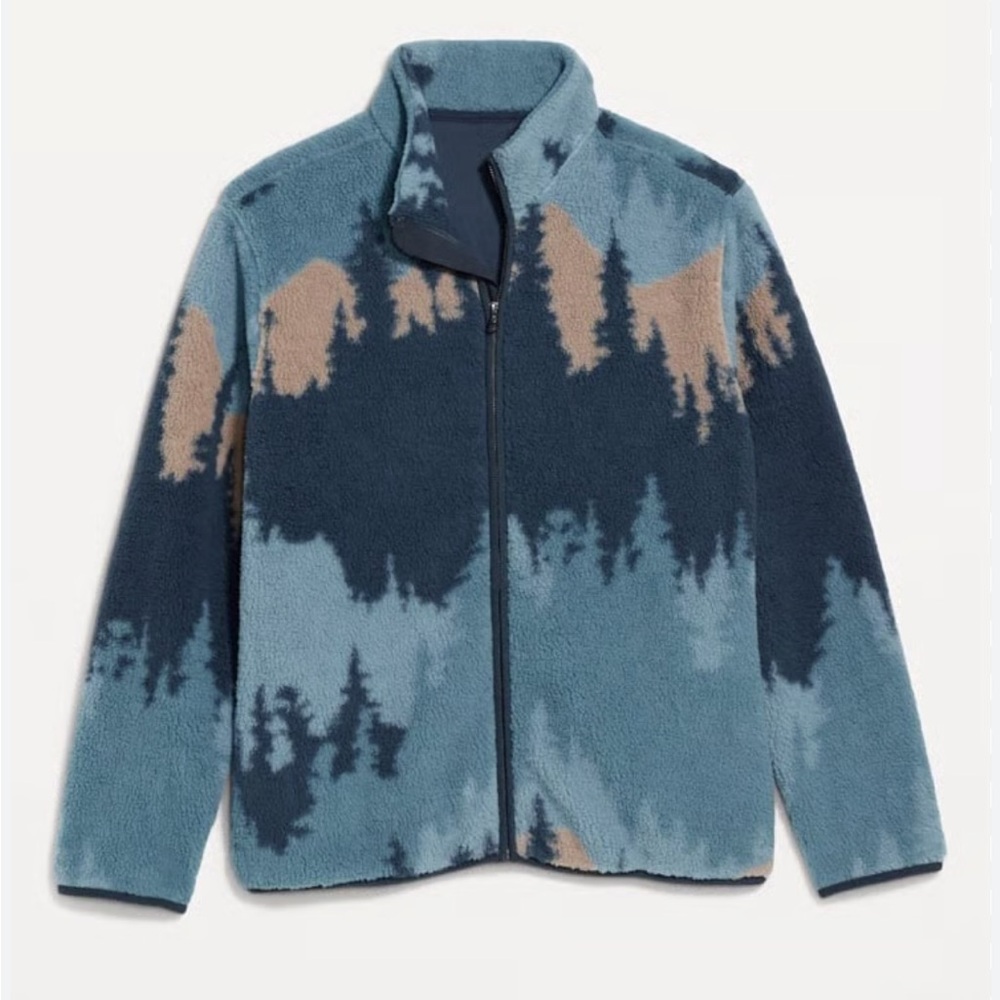 Old Navy Blue Tree Sherpa Full Zip Up Jacket Men’s Large
